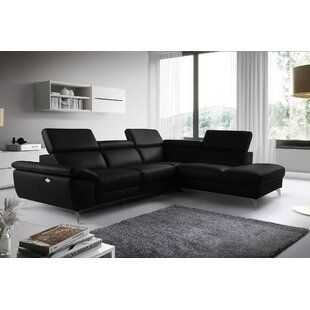 Black real leather corner outlet sofa